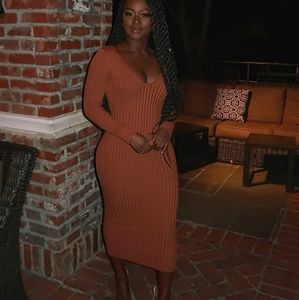 Rust Ribbed Longsleeve Dress
